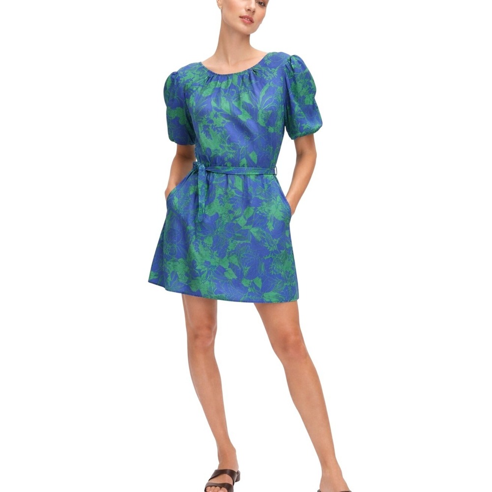 Stella & Julie Tahari Tropical Floral Puff Sleeve Mini Dress Sz Medium